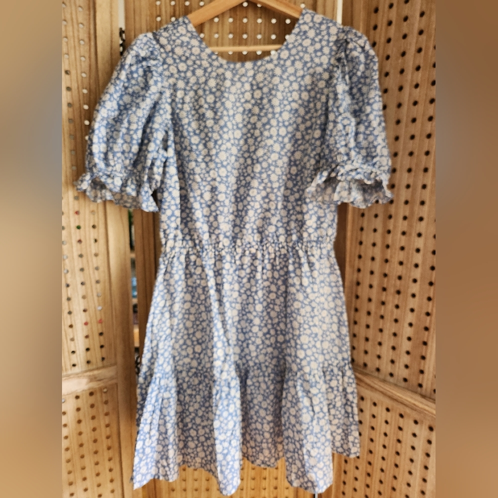 Christy Dawn the haiden dress size M Blue Calendula Mini Puff sleeve dress.